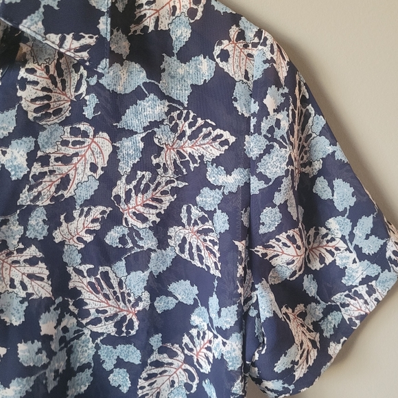 Vintage Japanese silk shirt Navy Blue leaf print - Picture 9 of 9